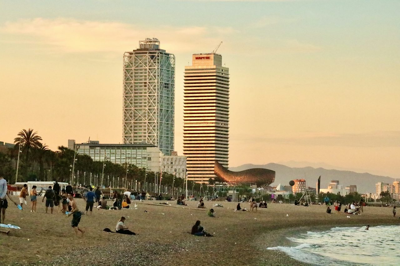 Barceloneta beach and the seafront towers, Barcelona