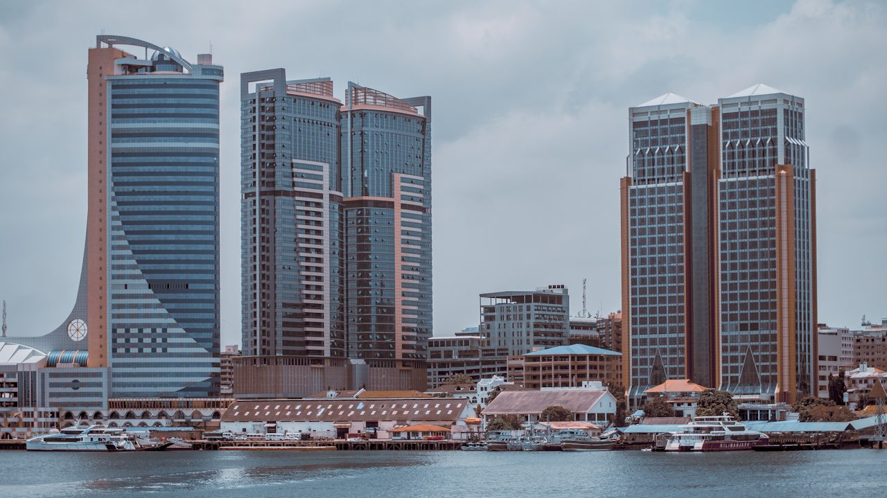 Harbour-front towers across the water by day, Dar es Salaam