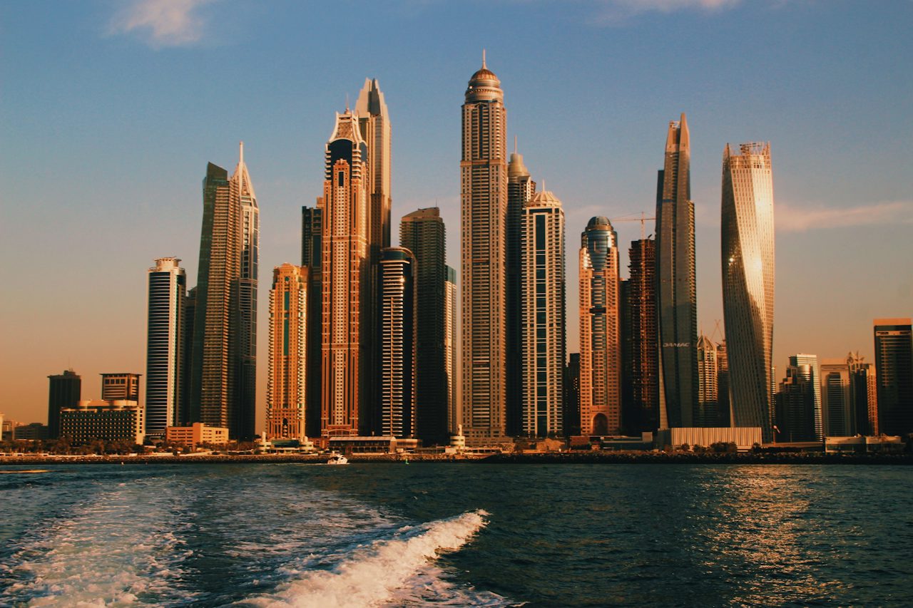 High-rise towers along the sea at Dubai Marina