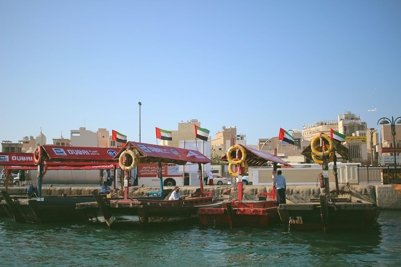Traditional boats on Dubai Creek by day, Dubai