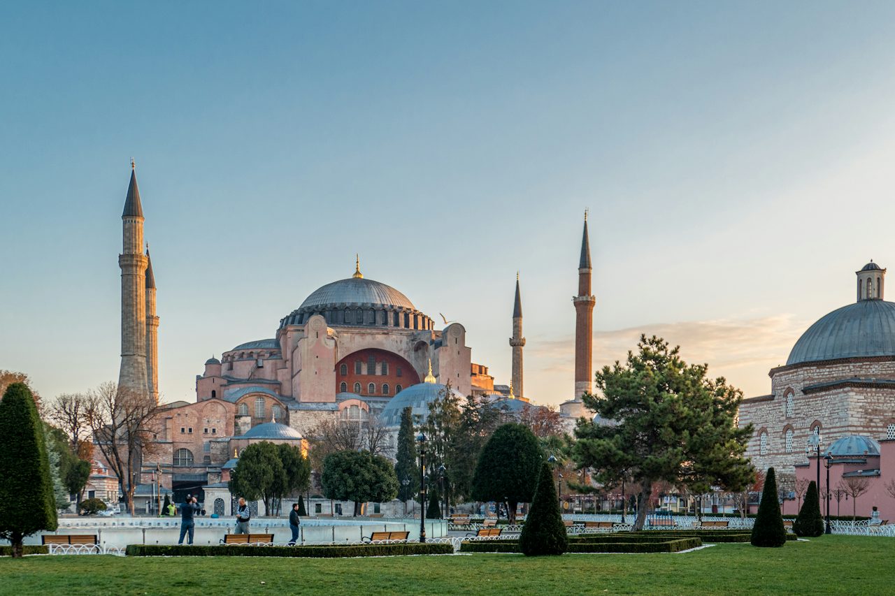 The Hagia Sophia and its gardens in soft evening light, Istanbul