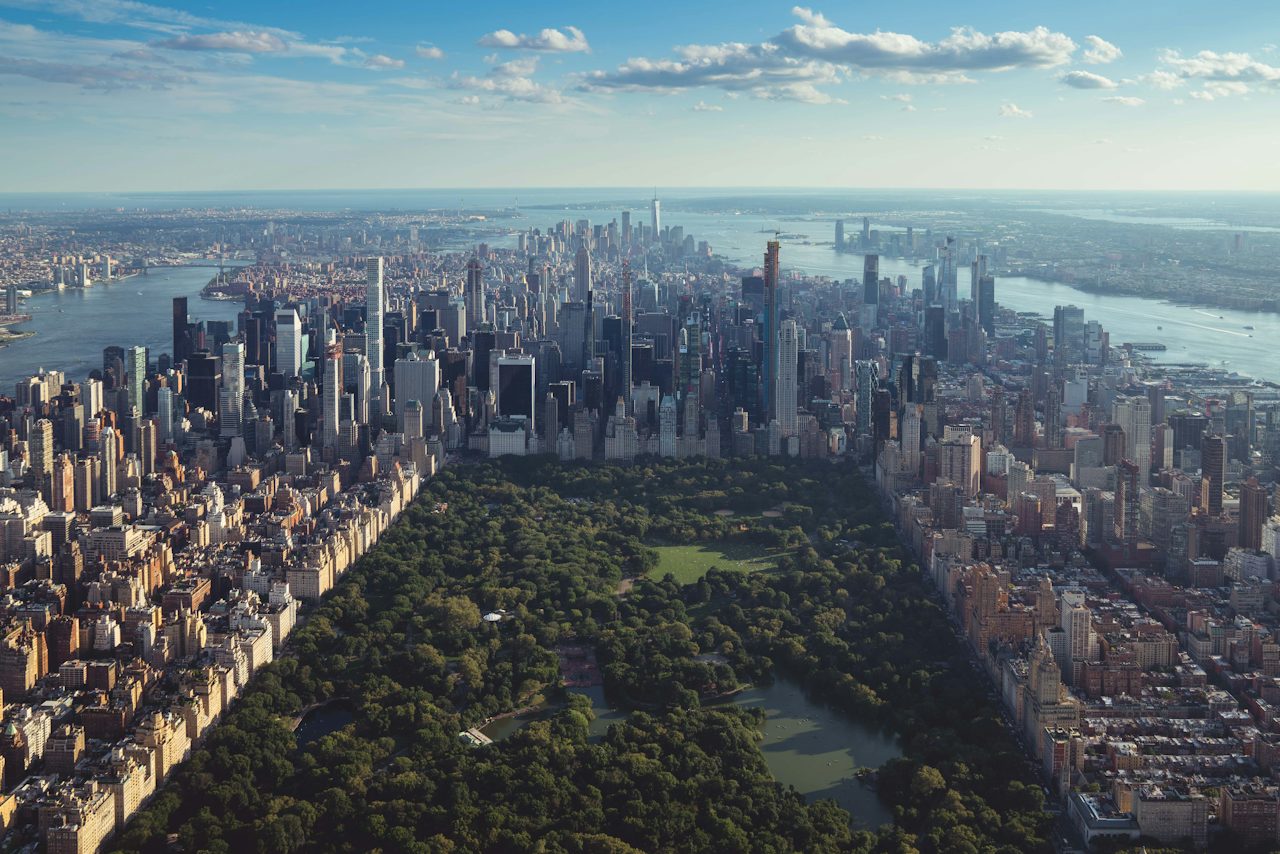 Central Park and the Manhattan skyline from above, New York
